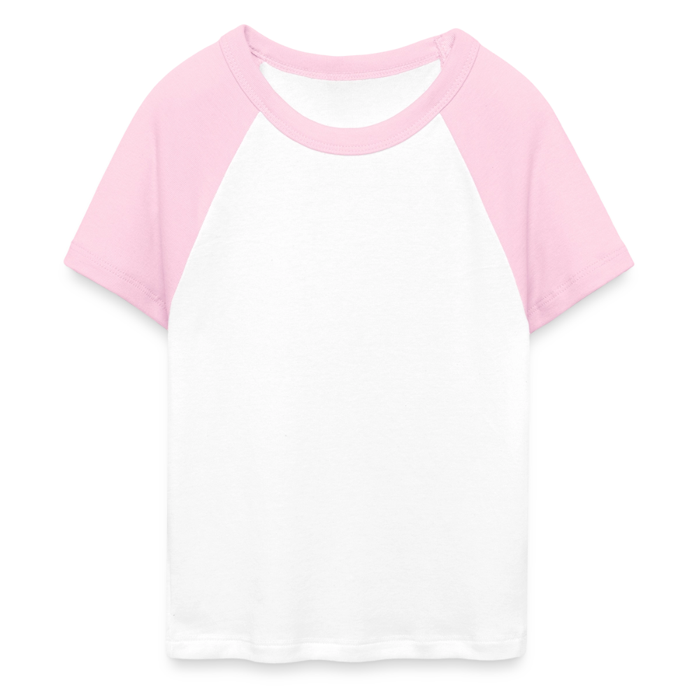 Frauen Cropped Baseball T-Shirt - personalisierbare Vorder- und Rückseite - Weiß/Pink