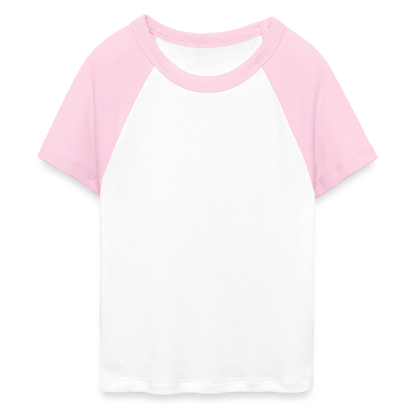 Frauen Cropped Baseball T-Shirt - personalisierbare Vorder- und Rückseite - Weiß/Pink