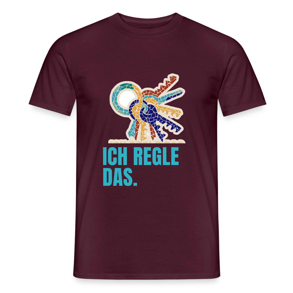 Ich regle das. Mosaik-Motiv Motiv-T-Shirt für Männer, Farbe Ziegelrot