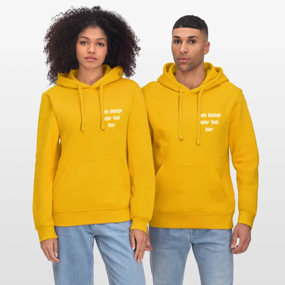 Stanley/Stella Unisex Bio-Hoodie DRUMMER - personalisierbare Vorder- und Rückseite - Spektralgelb