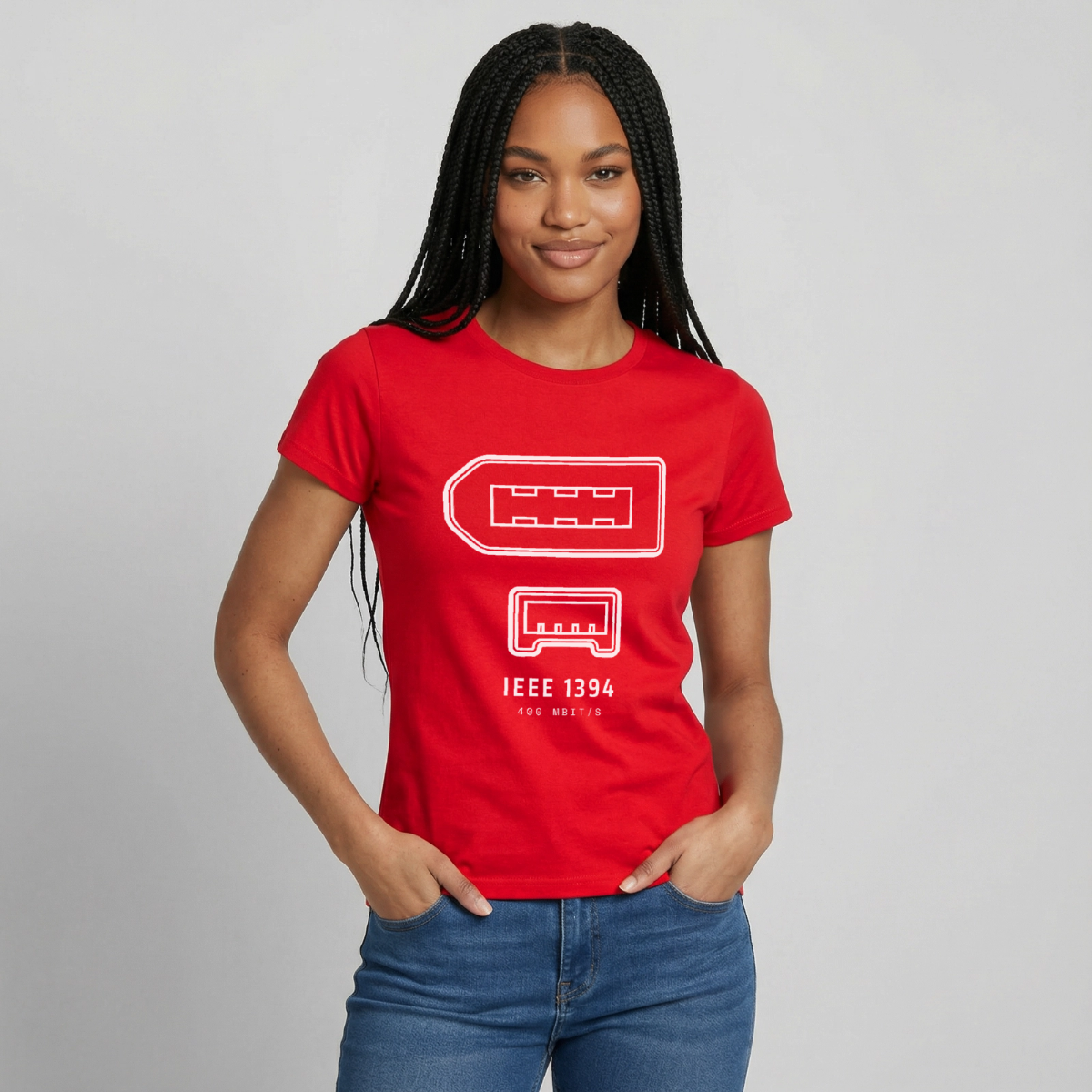 "IEEE 1394, 400 Mbit/s" Motiv-T-Shirt für Frauen, Farbe Rot