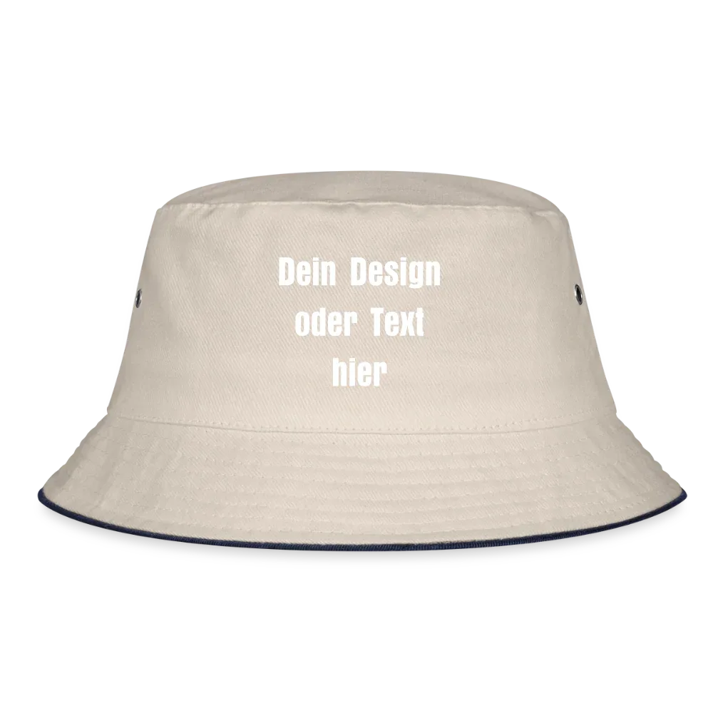 Bucket Hat Baumwolle - personalisierbar - Natur/Navy