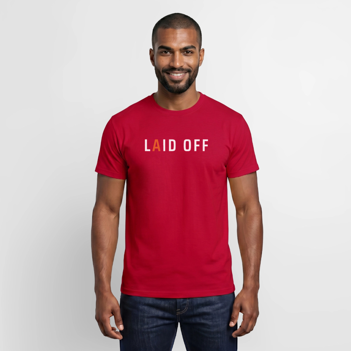 Laid off. Typo-Motiv Motiv-T-Shirt für Männer, Farbe Rot, Model