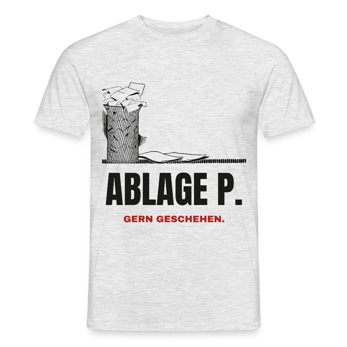 Ablage P. Gern geschehen. Motiv-T-Shirt für Männer, Farbe Grau meliert, Model