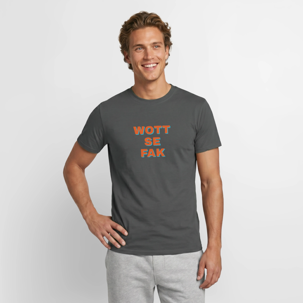 Wott se fak. Block-Motiv Motiv-T-Shirt für Männer, Farbe Anthrazit, Model
