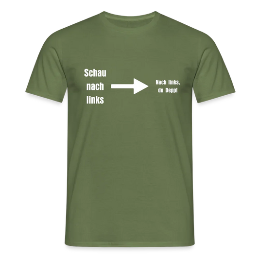 "Schau nach links" Motiv-T-Shirt für Männer - Militärgrün