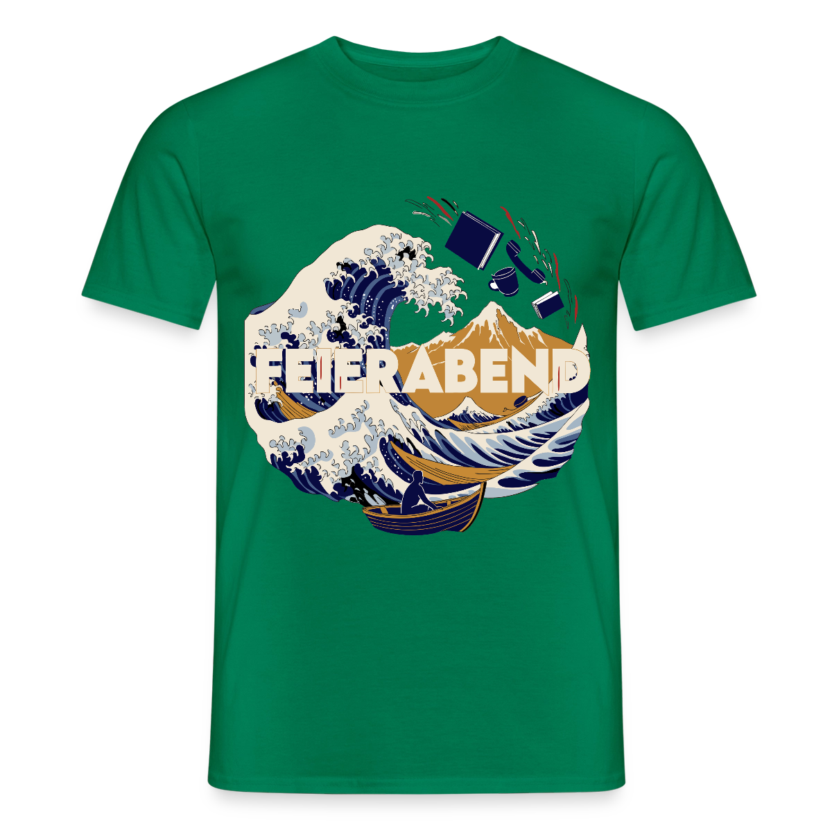 "Feierabend. Ukiyo-e-Motiv" Motiv-T-Shirt für Männer, Farbe Kelly Green
