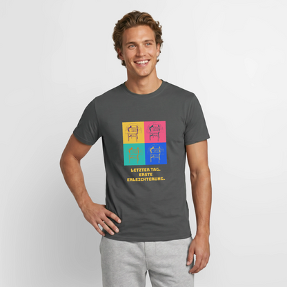 "Letzter Tag. Erste Erleichterung. Popart-Motiv" Motiv-T-Shirt für Männer, Farbe Anthrazit