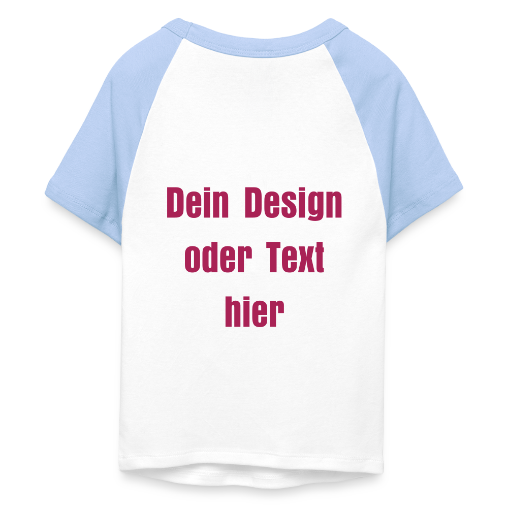 Frauen Cropped Baseball T-Shirt - personalisierbare Vorder- und Rückseite - Weiß/Hellblau