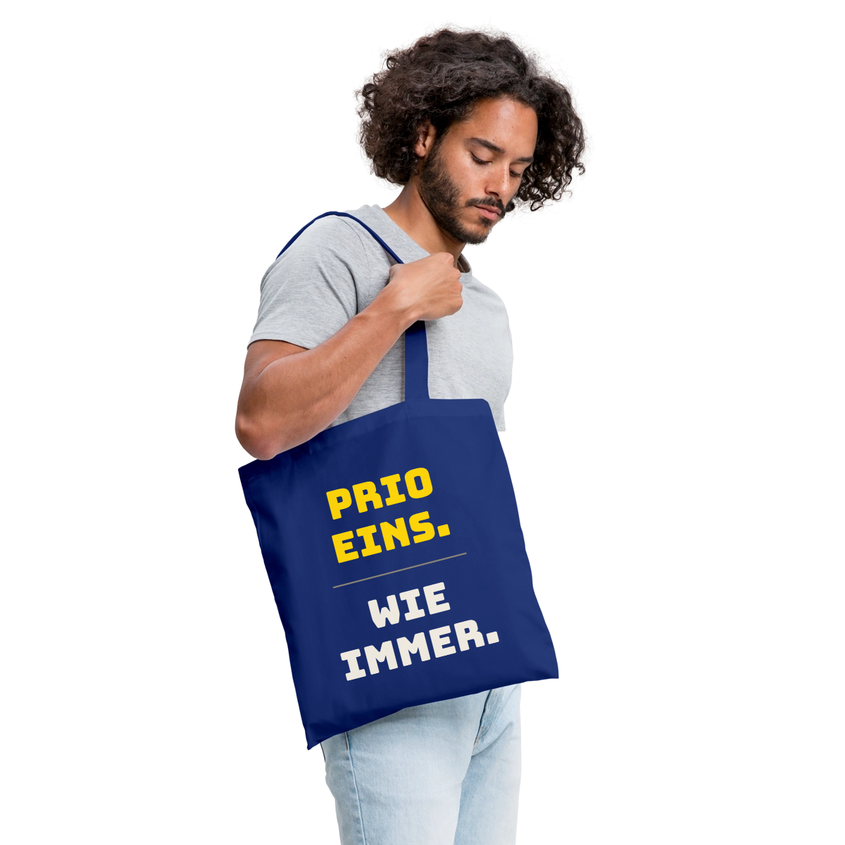 "Prio eins. Wie immer." Stoffbeutel, Farbe Royalblau