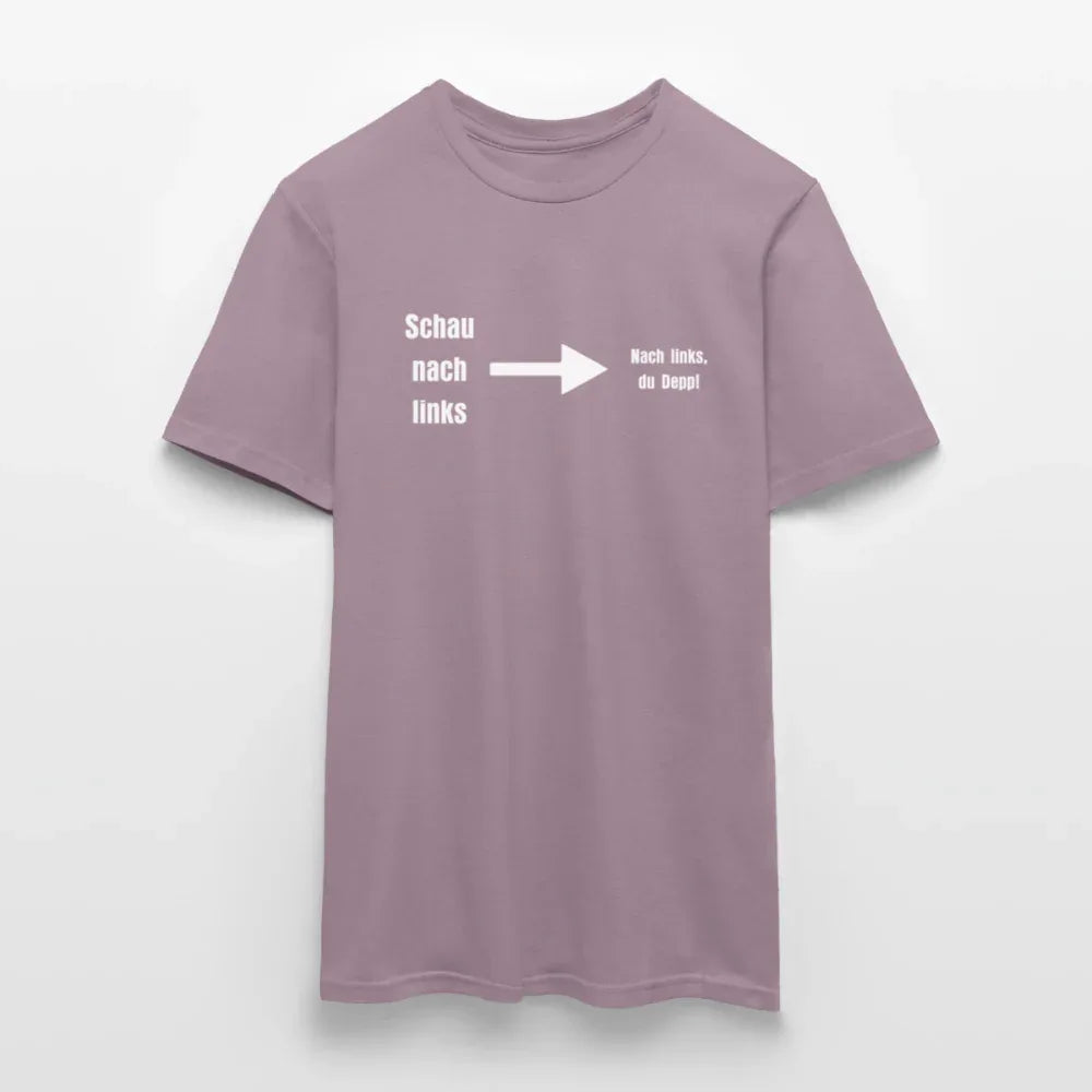 "Schau nach links" Motiv-T-Shirt für Männer - Lilagrau 