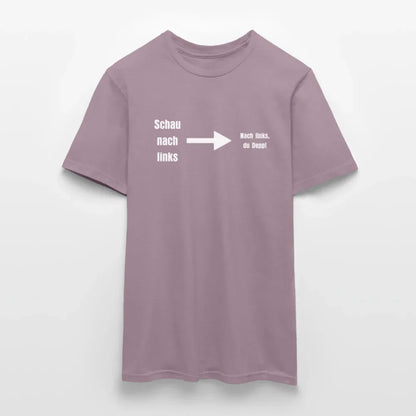 "Schau nach links" Motiv-T-Shirt für Männer - Lilagrau 