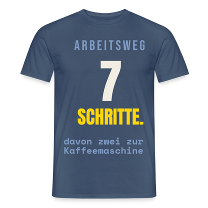 Arbeitsweg: sieben Schritte Motiv-T-Shirt für Männer, Farbe Dunkles Denimblau