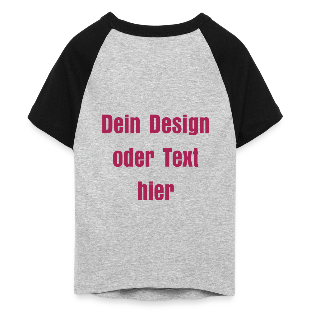 Frauen Cropped Baseball T-Shirt - personalisierbare Vorder- und Rückseite - Grau meliert/Schwarz