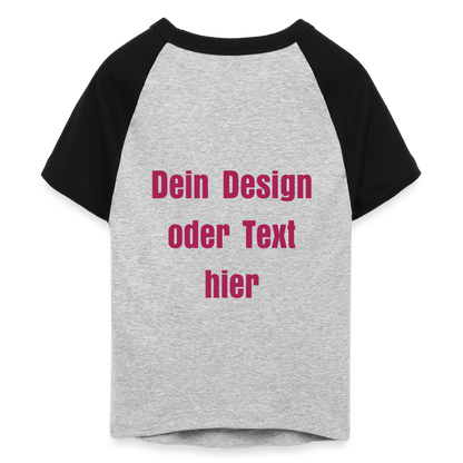 Frauen Cropped Baseball T-Shirt - personalisierbare Vorder- und Rückseite - Grau meliert/Schwarz