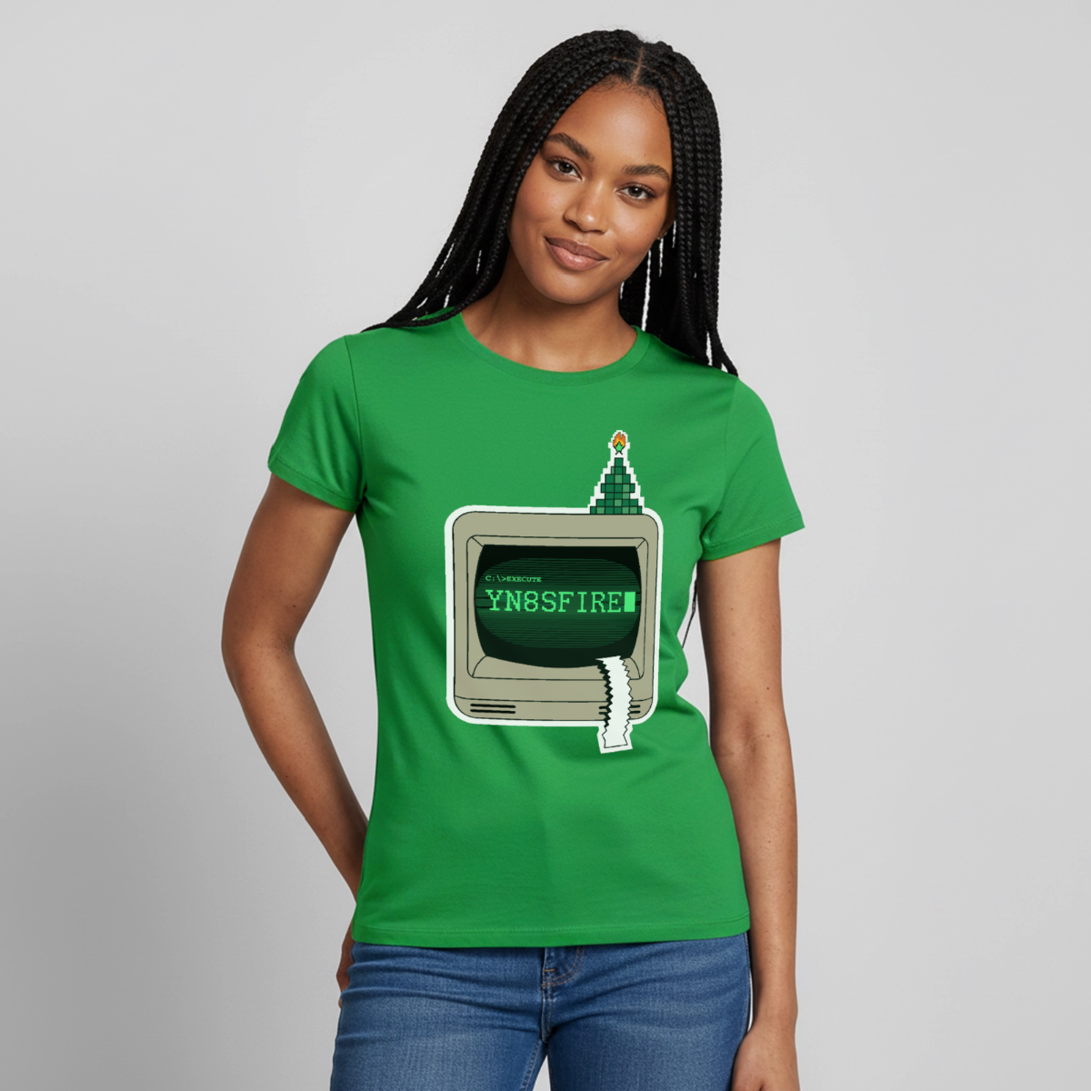 YN8SFIRE Motiv-T-Shirt für Frauen, Farbe Kelly Green, Model