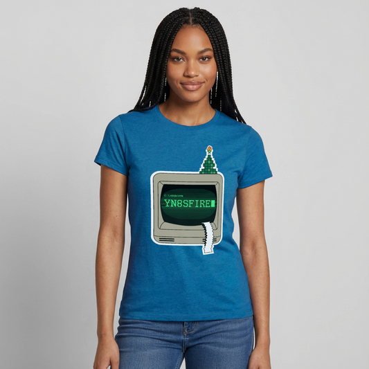 YN8SFIRE Motiv-T-Shirt für Frauen, Farbe Antikblaues Saphir meliert, Model
