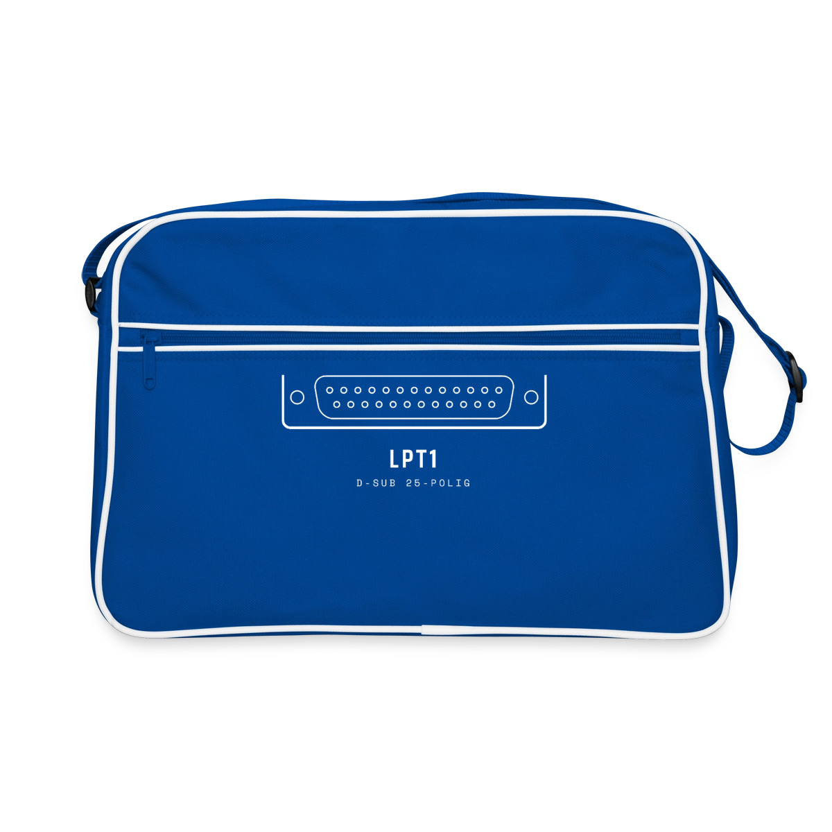 "LPT1, D-Sub 25-polig" Motiv-Retro-Tasche, Farbe Blau/Weiß