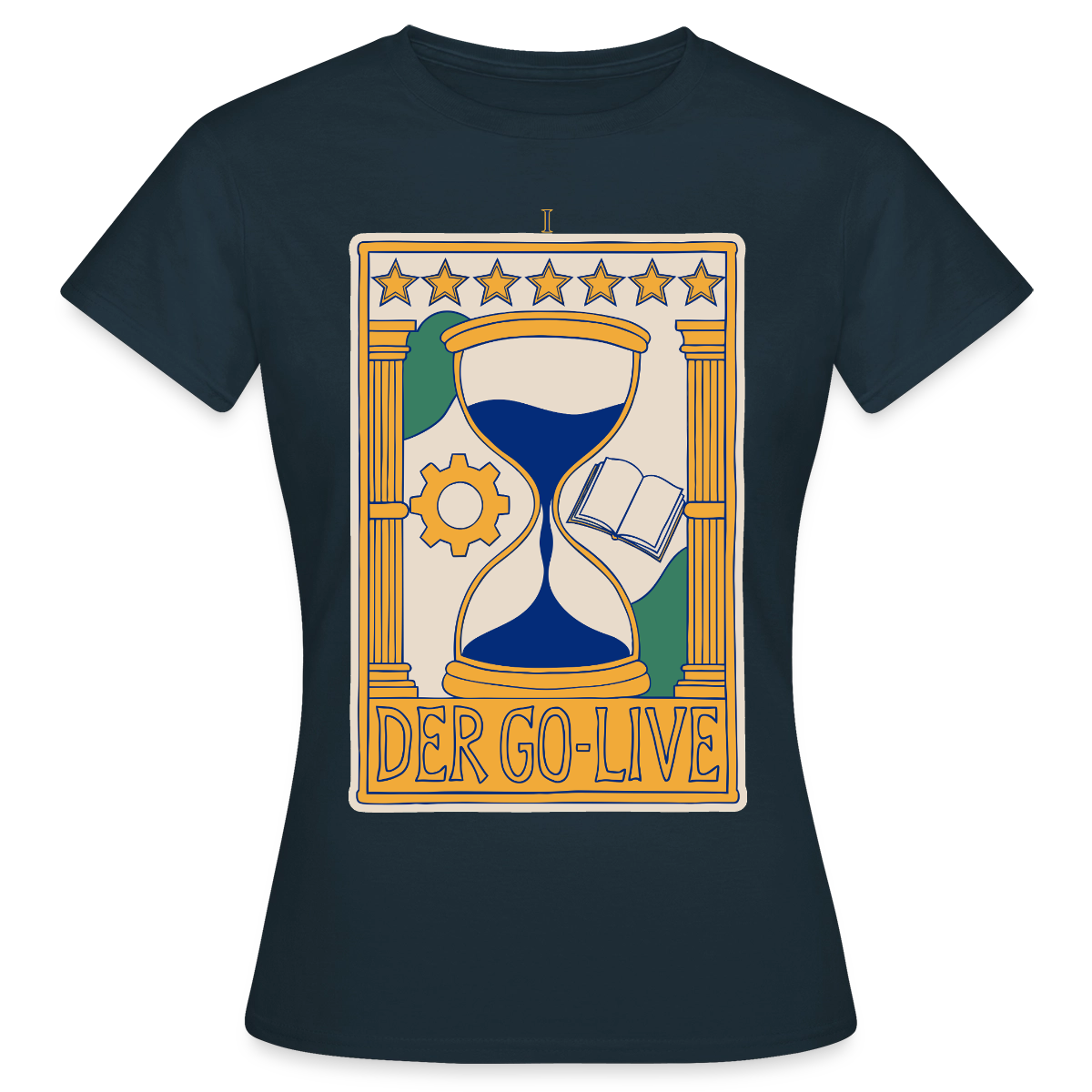 Der Go-Live. Tarot-Motiv Motiv-T-Shirt für Frauen, Farbe Navy