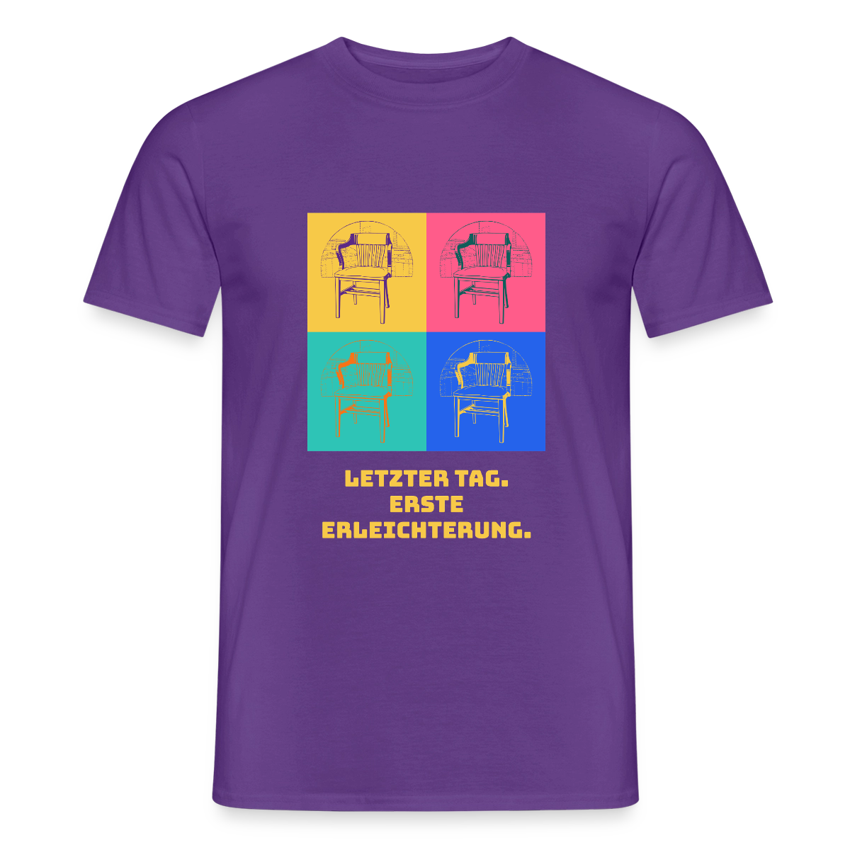 "Letzter Tag. Erste Erleichterung. Popart-Motiv" Motiv-T-Shirt für Männer, Farbe Lila