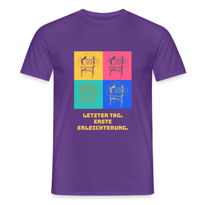 "Letzter Tag. Erste Erleichterung. Popart-Motiv" Motiv-T-Shirt für Männer, Farbe Lila