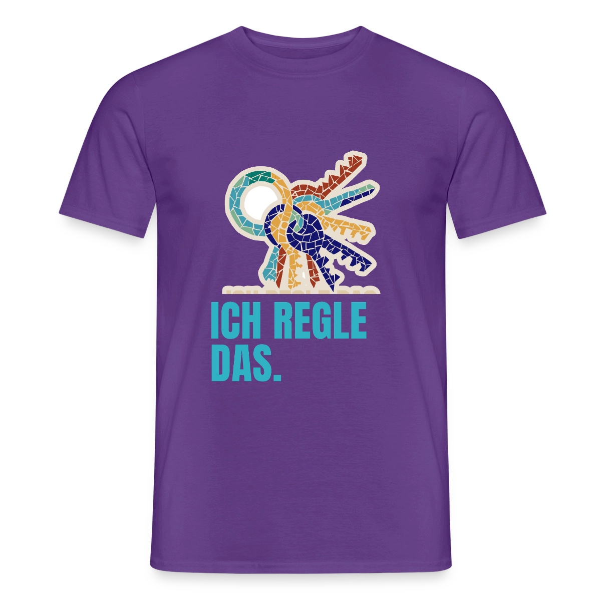 Ich regle das. Mosaik-Motiv Motiv-T-Shirt für Männer, Farbe Lila