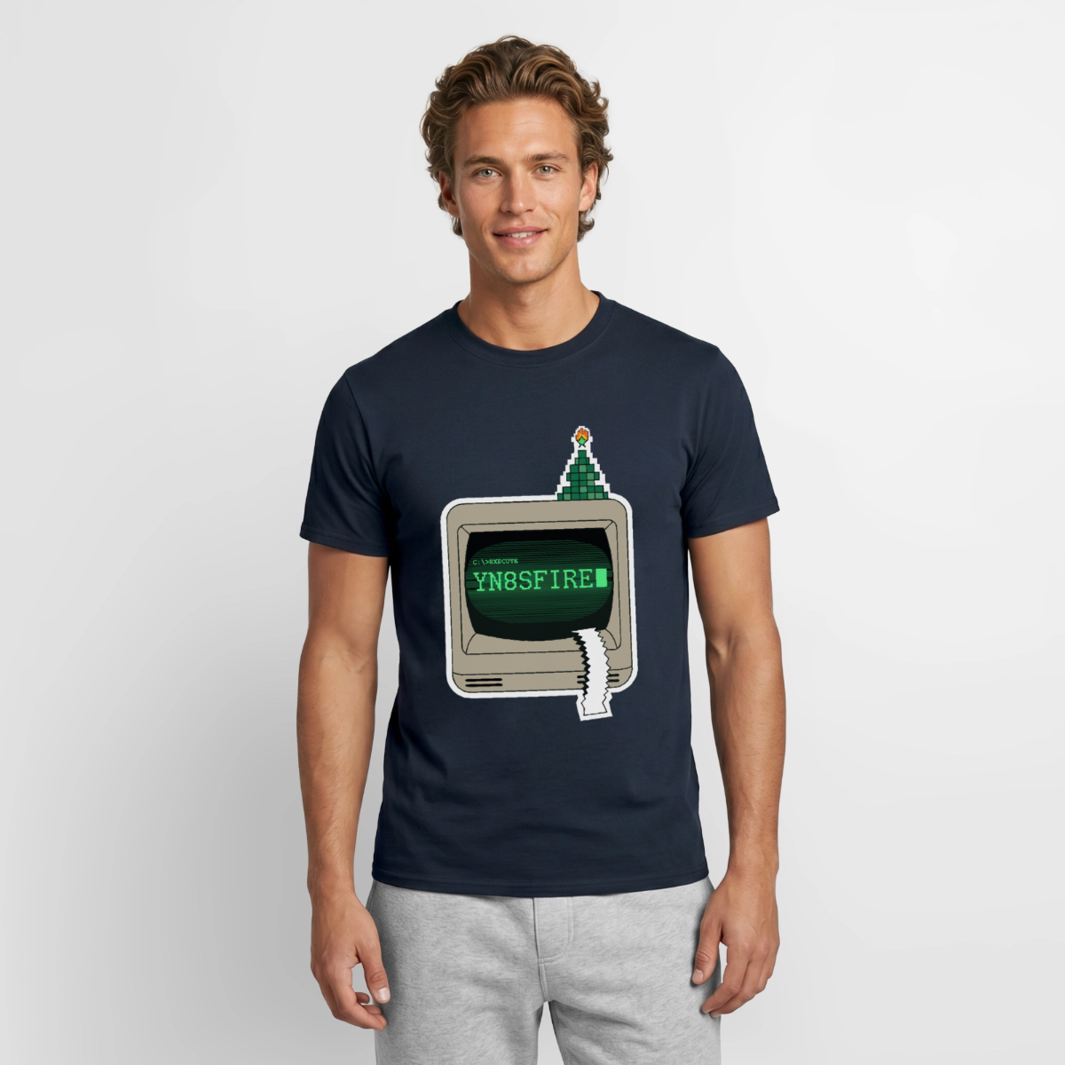 YN8SFIRE Motiv-T-Shirt für Männer, Farbe Navy, Model