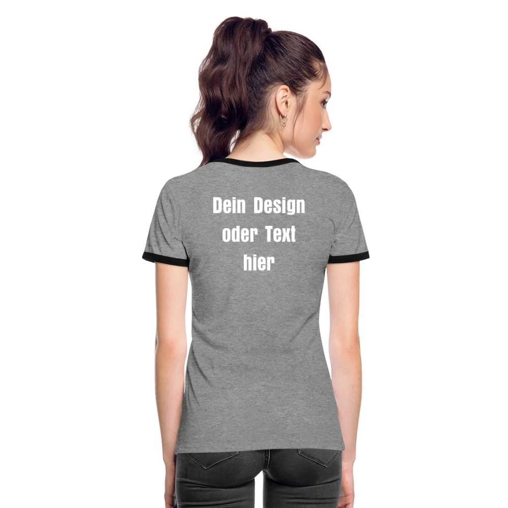 Frauen Kontrast-T-Shirt - personalisierbare Vorder- und Rückseite - Grau meliert/Schwarz
