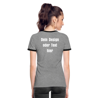 Frauen Kontrast-T-Shirt - personalisierbare Vorder- und Rückseite - Grau meliert/Schwarz