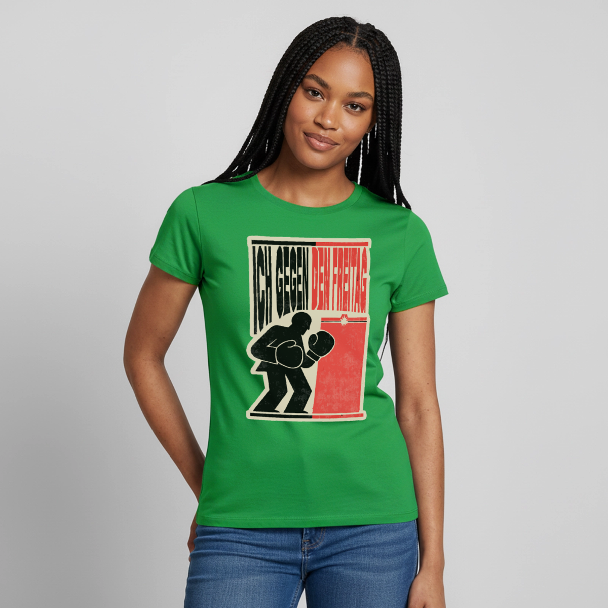 "Ich gegen den Freitag. Boxplakat-Motiv" Motiv-T-Shirt für Frauen, Farbe Kelly Green