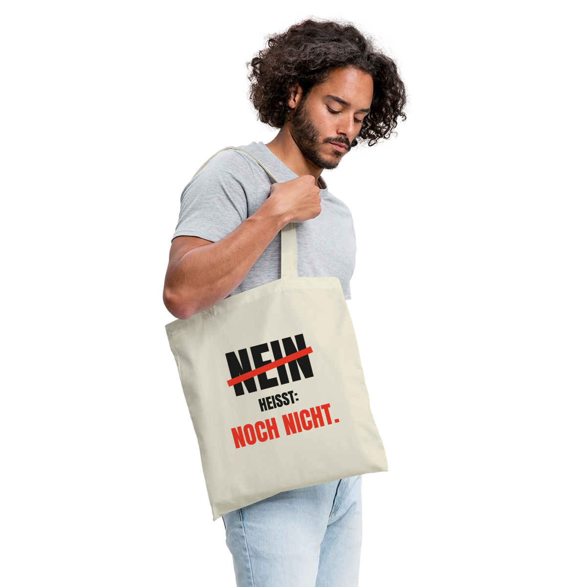 Nein heißt: noch nicht. Stoffbeutel, Farbe Natur, Model