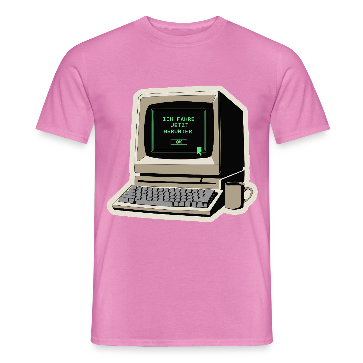 Ich fahre jetzt herunter. Motiv-T-Shirt für Männer, Farbe Pink