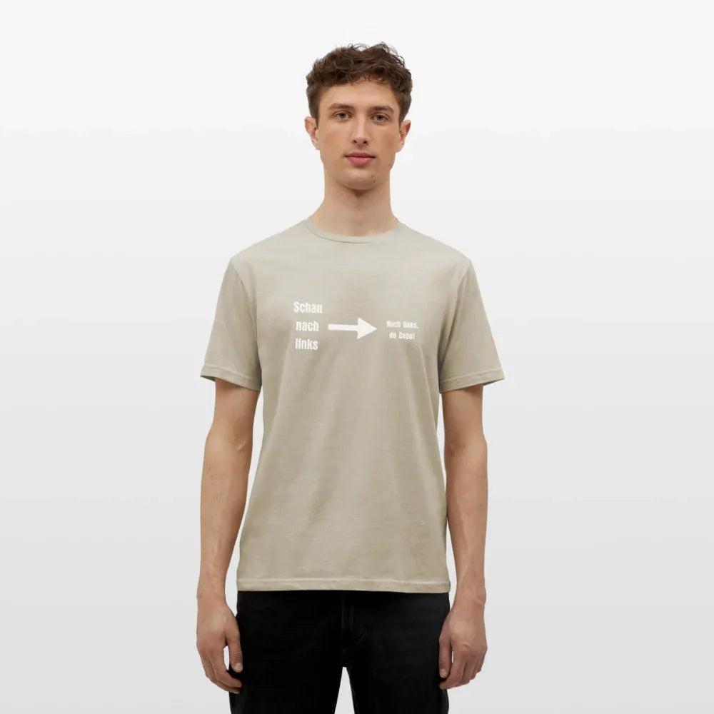 "Schau nach links" Motiv-T-Shirt für Männer - Sandbeige