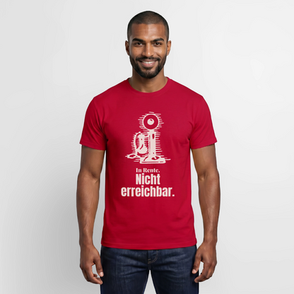 "In Rente. Nicht erreichbar. Strichzeichnung" Motiv-T-Shirt für Männer, Farbe Rot