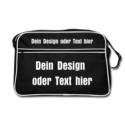 Retro Tasche mit Reißverschluss - personalisierbar - Schwarz/Weiß