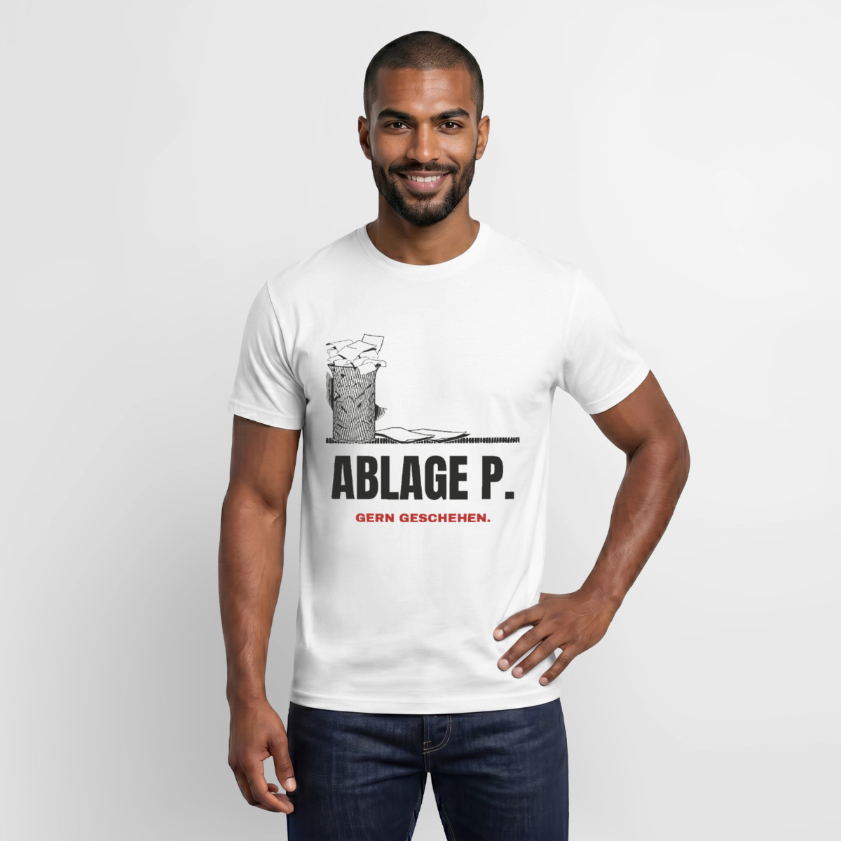 "Ablage P. Gern geschehen." Motiv-T-Shirt für Männer, Farbe Weiß