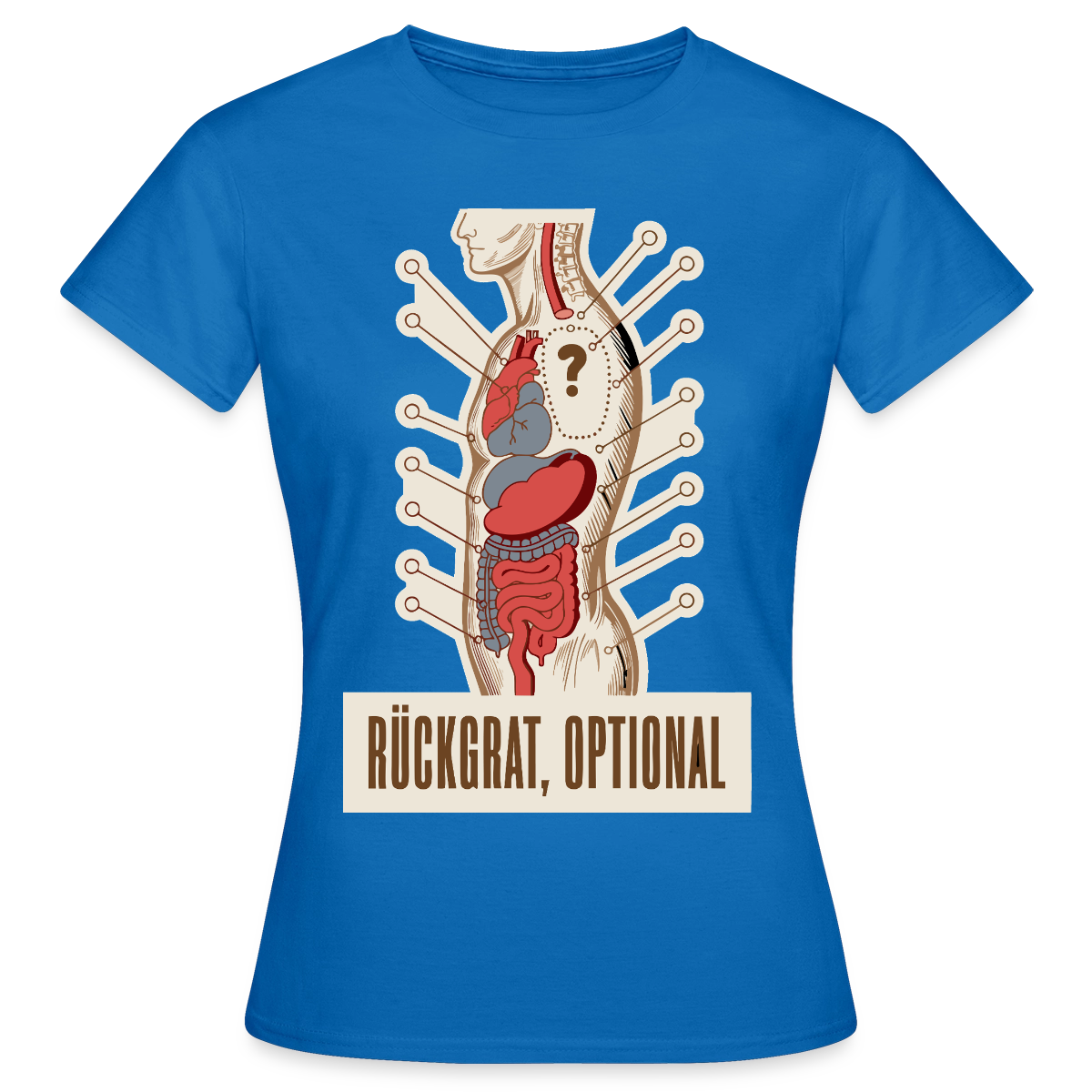 Rückgrat, optional. Anatomie-Motiv Motiv-T-Shirt für Frauen, Farbe Royalblau