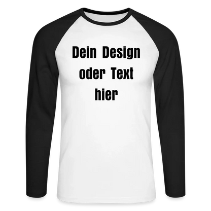 Männer Baseballshirt langarm - personalisierbare Vorder- und Rückseite - Weiß/Schwarz