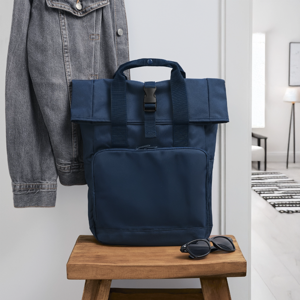 Rolltop Rucksack mit zwei Griffen - personalisierbar - Navy