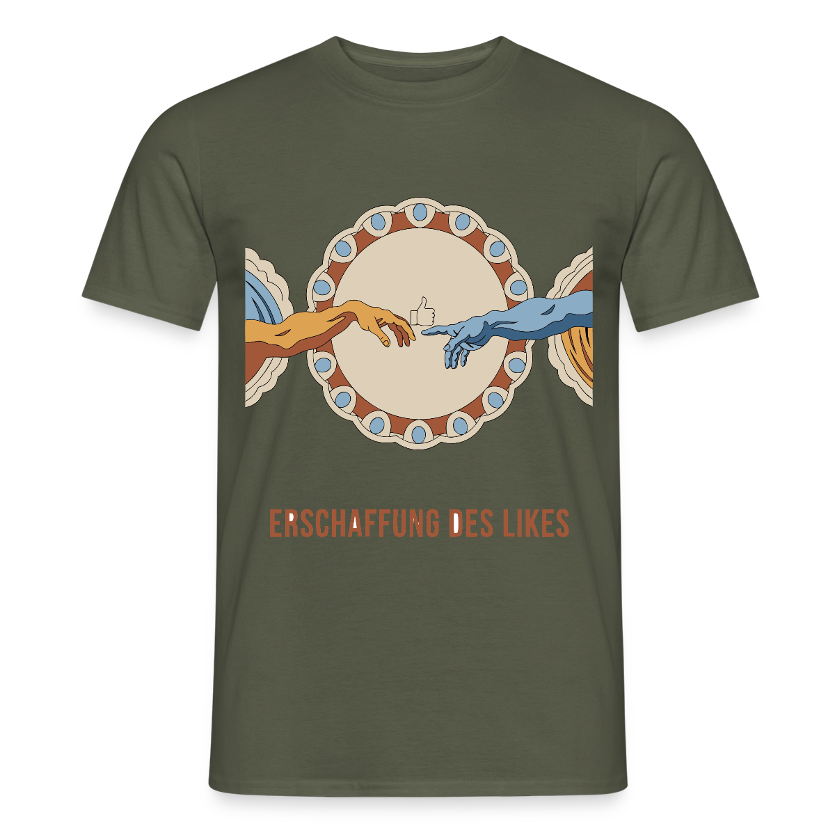 Erschaffung des Likes. Fresko-Motiv Motiv-T-Shirt für Männer, Farbe Militärgrün
