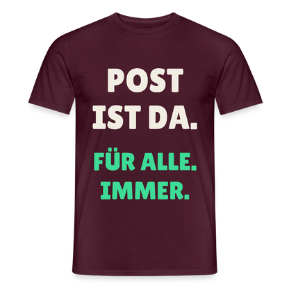 Post ist da. Für alle. Immer. Motiv-T-Shirt für Männer, Farbe Ziegelrot