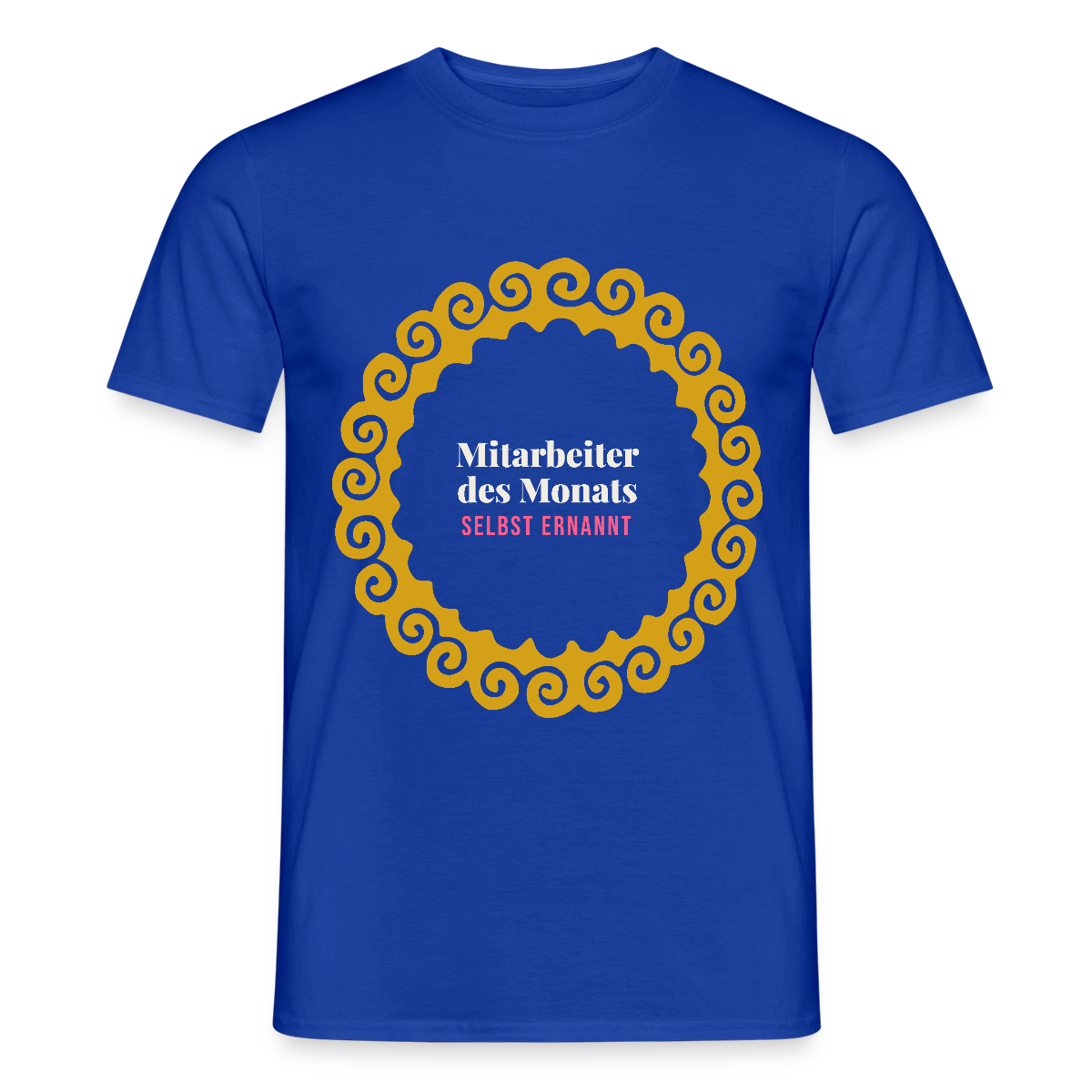 "Mitarbeiter des Monats, selbst ernannt. Gold-Motiv" Motiv-T-Shirt für Männer, Farbe Dunkelblau
