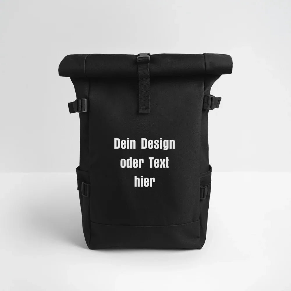 Rolltop Rucksack - personalisierbar - Schwarz