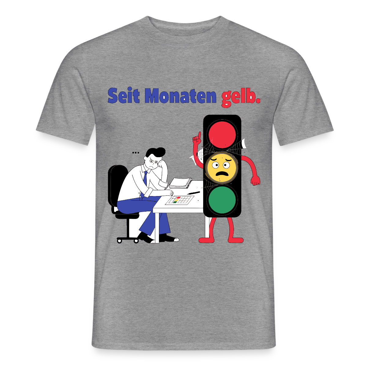 "Seit Monaten gelb. Ampel-Motiv" Motiv-T-Shirt für Männer, Farbe Graphit meliert