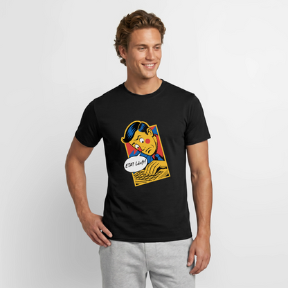 "ETA? Läuft! Popart-Motiv" Motiv-T-Shirt für Männer, Farbe Schwarz