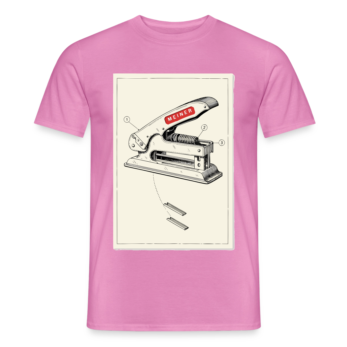 Meiner. Der Tacker kommt mit. Motiv-T-Shirt für Männer, Farbe Pink
