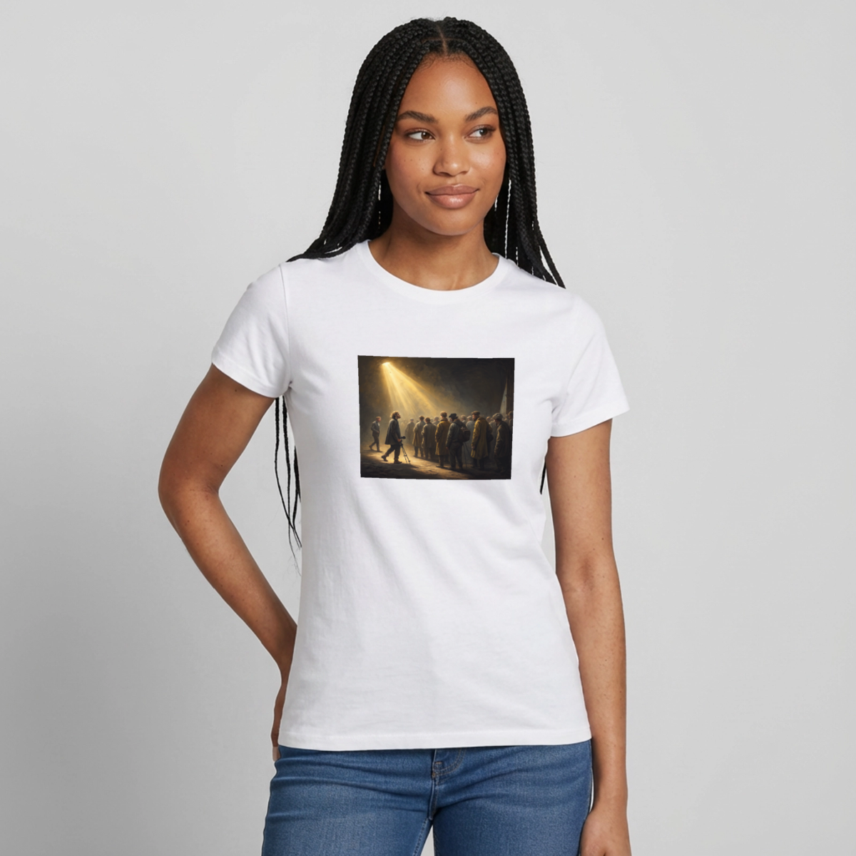 Das Teamfoto. Renaissance-Motiv Motiv-T-Shirt für Frauen, Farbe Weiß, Model