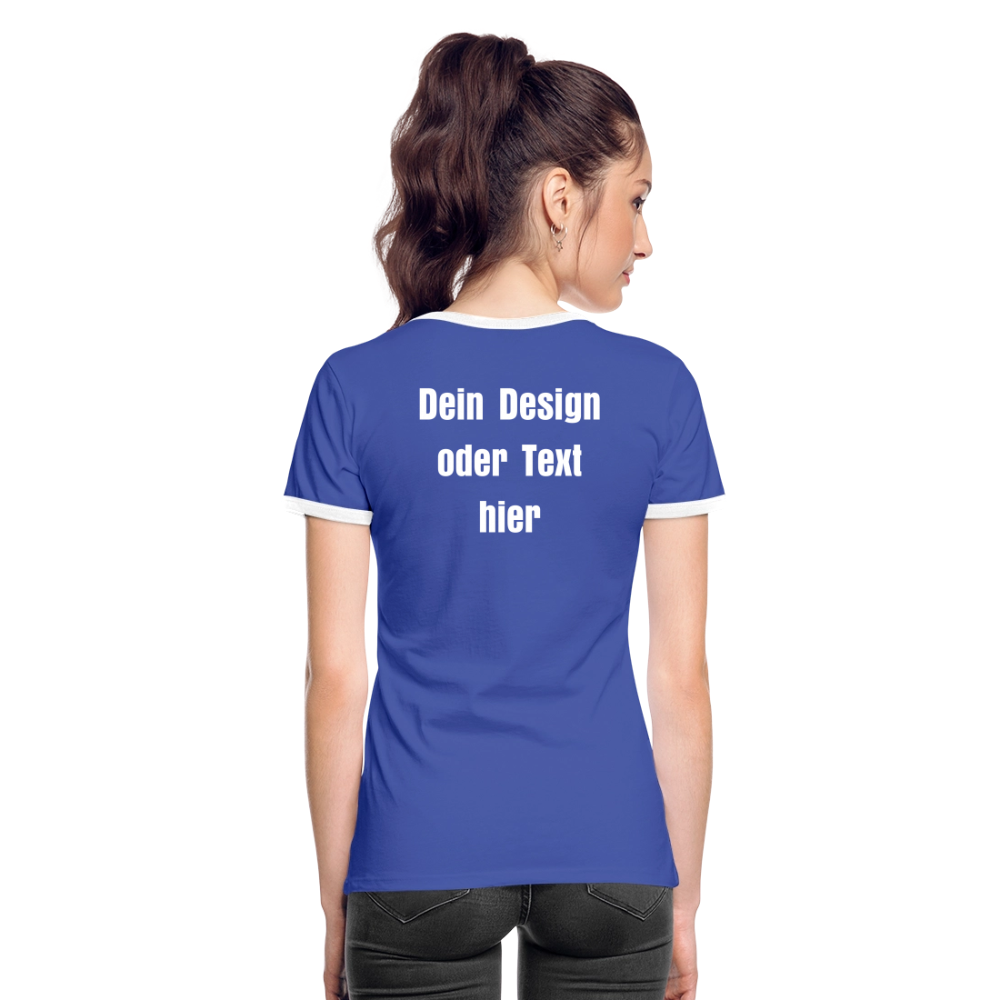 Frauen Kontrast-T-Shirt - personalisierbare Vorder- und Rückseite - Blau/Weiß