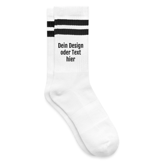Tennissocken gestreift - personalisierbar - Weiß/Schwarz