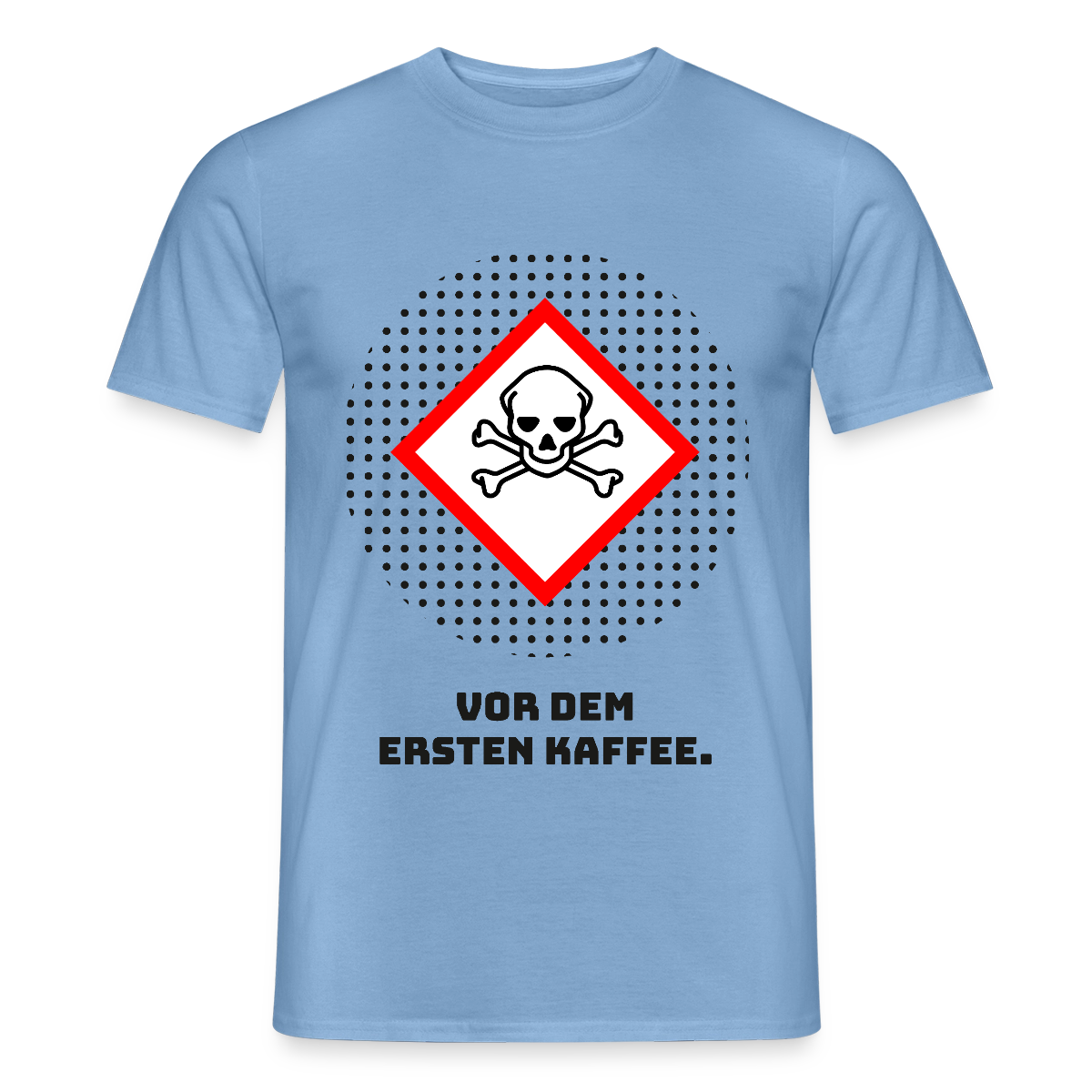 "Vor dem ersten Kaffee. Gefahrzeichen-Motiv" Motiv-T-Shirt für Männer, Farbe Carolina Blue